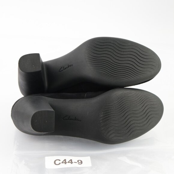 Clarks Womens Adya Luna Boots Size 7 Black Suede Block Heel Elastic Cuff Booties - Picture 8 of 11
